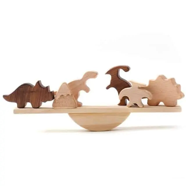 Fidtoy Juego de equilibrio de animales y dinosaurios de madera – Juguete de aprendizaje Montessori para niños