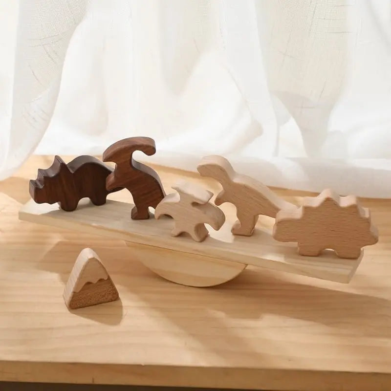 Fidtoy Juego de equilibrio de animales y dinosaurios de madera – Juguete de aprendizaje Montessori para niños