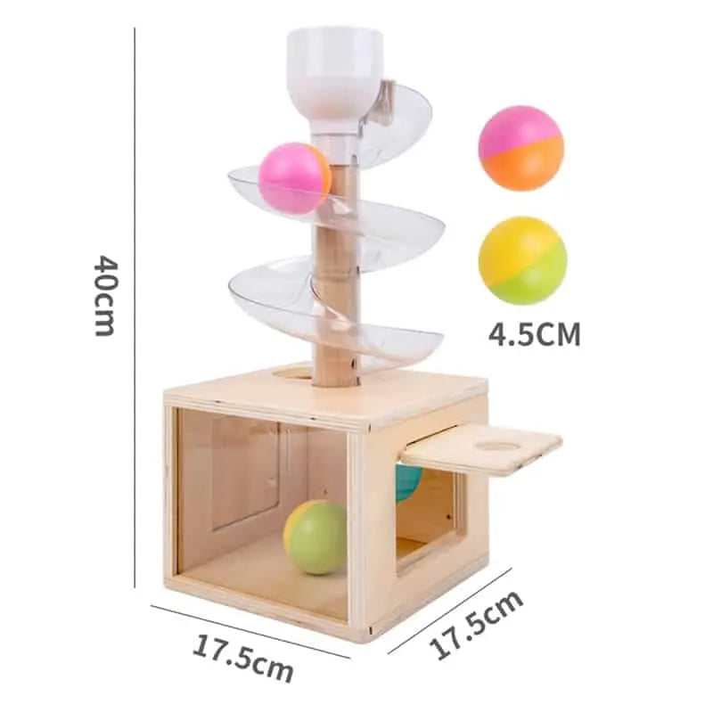 Fidtoy Tobogán de Caja de Madera con Permanencia de Objeto 3 Salidas – Juguete Montessori para Niños Pequeños para la Motricidad Fina, Resolución de Problemas y Coordinación Mano-Ojo