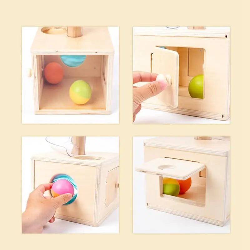 Fidtoy Tobogán de Caja de Madera con Permanencia de Objeto 3 Salidas – Juguete Montessori para Niños Pequeños para la Motricidad Fina, Resolución de Problemas y Coordinación Mano-Ojo