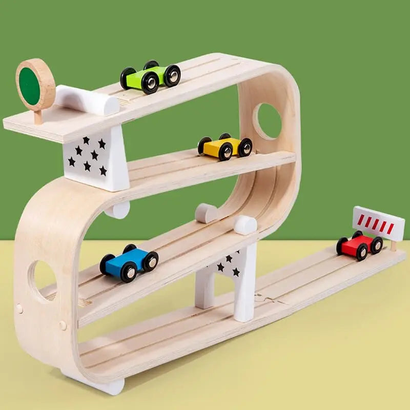 Fidtoy Pista de Coches de Madera para Niños Pequeños – Juguete Montessori de Carreras para Interior para Juego Creativo