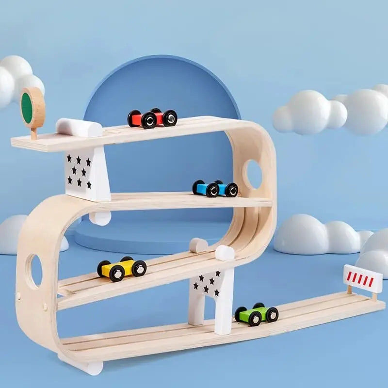 Fidtoy Pista de Coches de Madera para Niños Pequeños – Juguete Montessori de Carreras para Interior para Juego Creativo