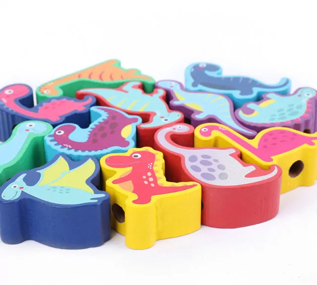 Fidtoy Wooden Dinosaur Balancing Blocks and Lacing Toy for Kids | Montessori Stacking Balance Game, Dinosaur Threading Toy, Hand-Eye Coordination & Fine Motor Toy Age 3+