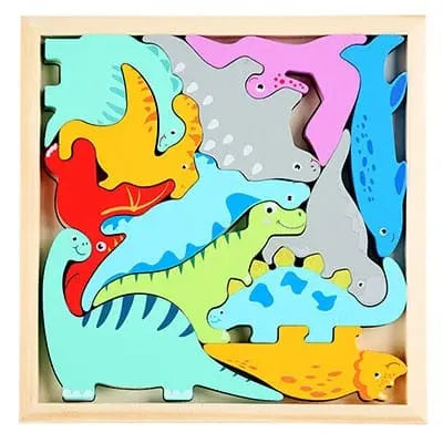 Fidtoy Tangram Dinosaurio de Madera – Juguete Educativo Montessori para Niños Pequeños