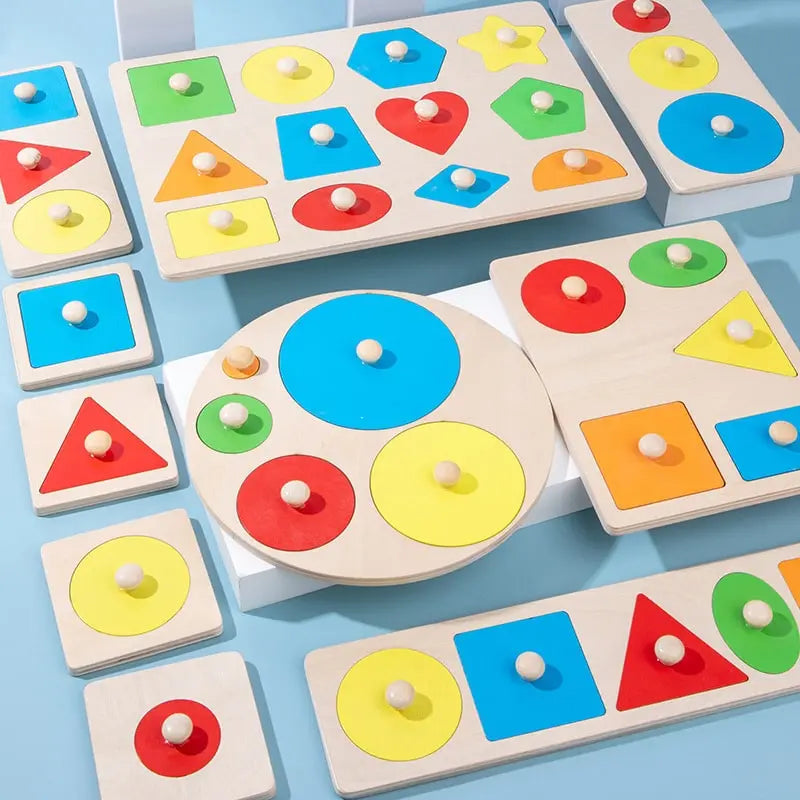 Fidtoy Rompecabezas de Aprendizaje de Formas Geométricas – Juguete Educativo Montessori de Madera para Niños Pequeños