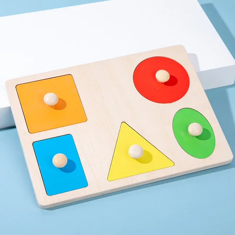 Fidtoy Rompecabezas de Aprendizaje de Formas Geométricas – Juguete Educativo Montessori de Madera para Niños Pequeños
