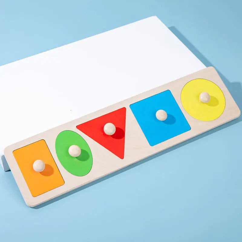 Fidtoy Geometric Shapes Learning Puzzle – Montessori Wooden Educational Toy for Toddlers