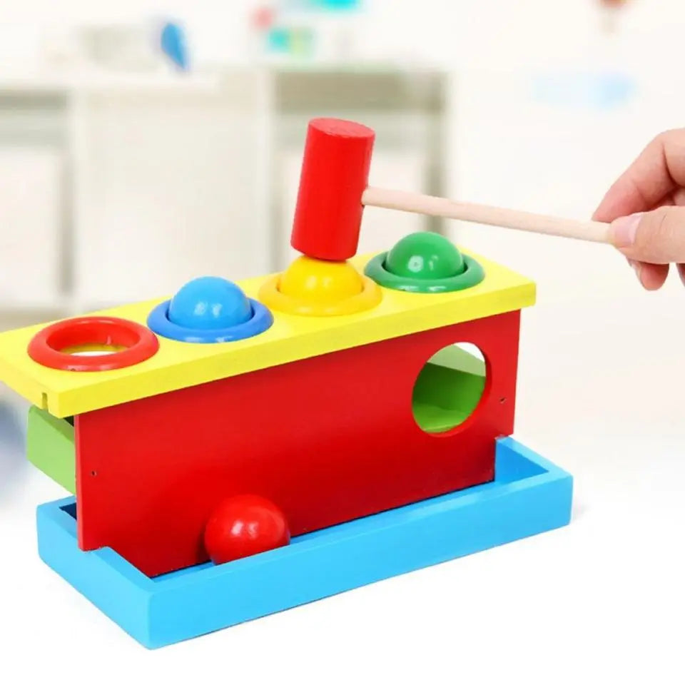 Fidtoy Juego de Martillo de Madera 4 Colores – Juguete Montessori de Aprendizaje Temprano para Niños Pequeños