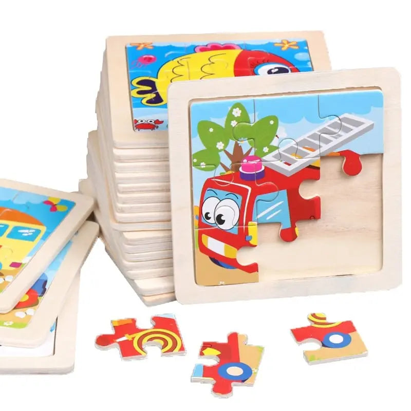 Fidtoy Vehículos de Puzle de Madera – Juguete Educativo Montessori para Niños Pequeños