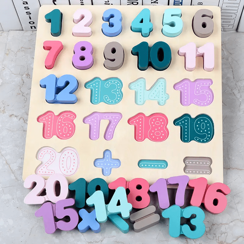Wooden Number Board - 1-20 Math Puzzle with Operation Symbols