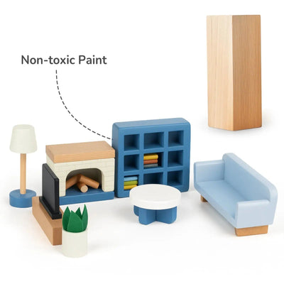 Wooden Dollhouse Furniture Set - 36 Pieces