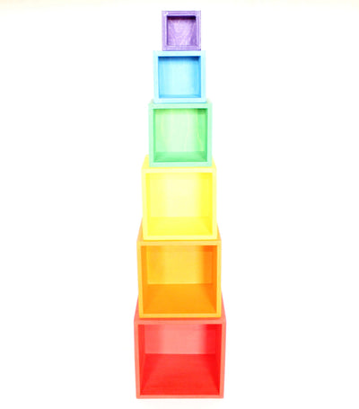 Fidtoy Rainbow Stacking Boxes Wooden Nesting Toy for Kids 3+