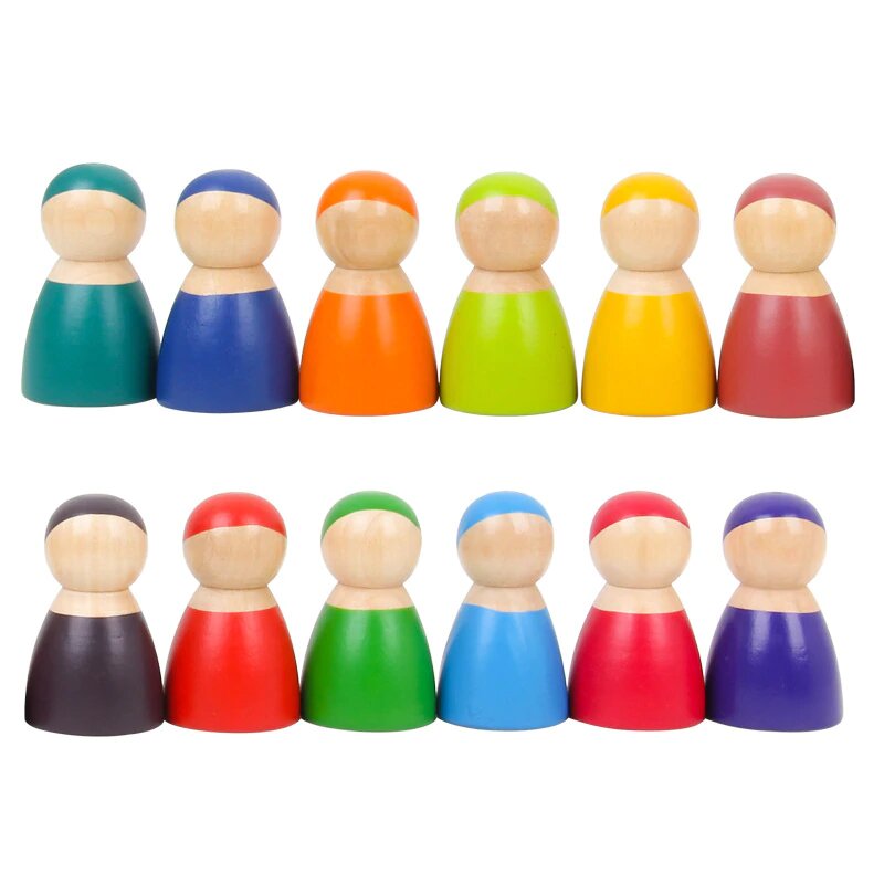 Fidtoy Amis en Bois Arc-en-ciel, Set de Poupées en Bois pour Enfants 3 ans et plus