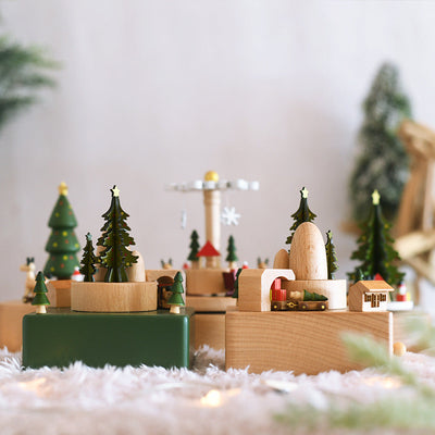Débutant--Boîte à Musique en Bois Décoration Flocon de Neige de Noël Cerf