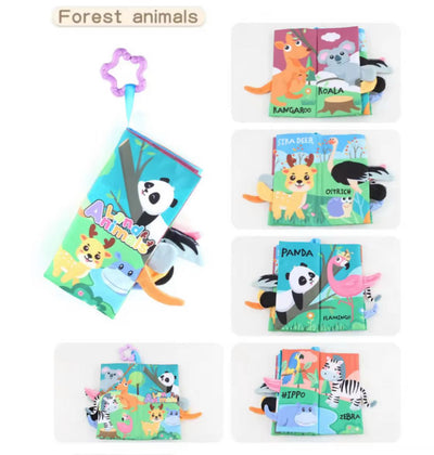 Livres en tissu doux pour bébé à 4 queues d'animaux - Livres sensoriels en tissu pour l'apprentissage précoce