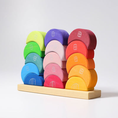 Fidtoy Blocs de construction en bois Lune à empiler, jouet d'équilibre arc-en-ciel pour enfants