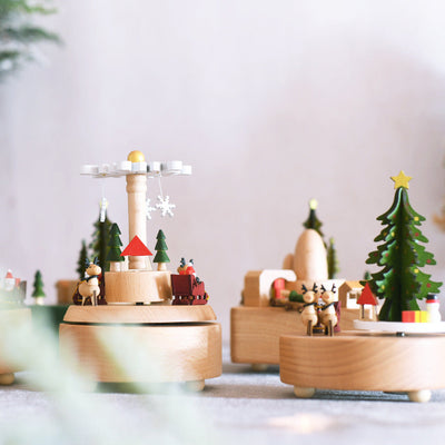 Débutant--Boîte à Musique en Bois Décoration Flocon de Neige de Noël Cerf
