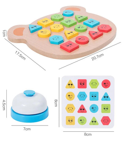 Juego de lógica de madera con forma de oso – Juguete de estrategia para 2 jugadores con patrones a juego y campana para niños