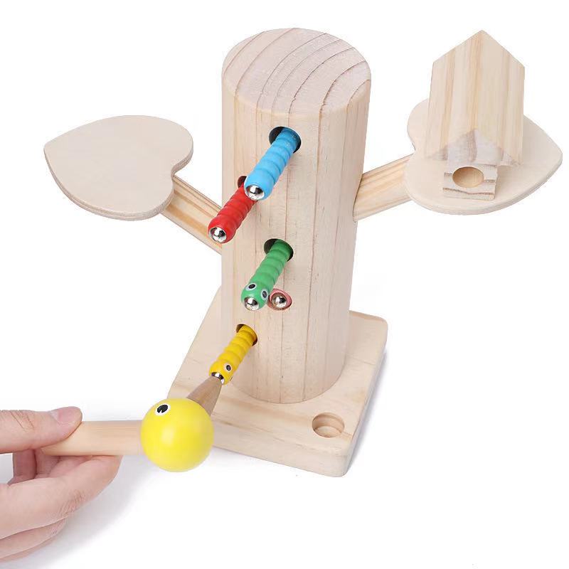 Jeu d'arbre en bois et attrape-vers - Jouets de motricité fine