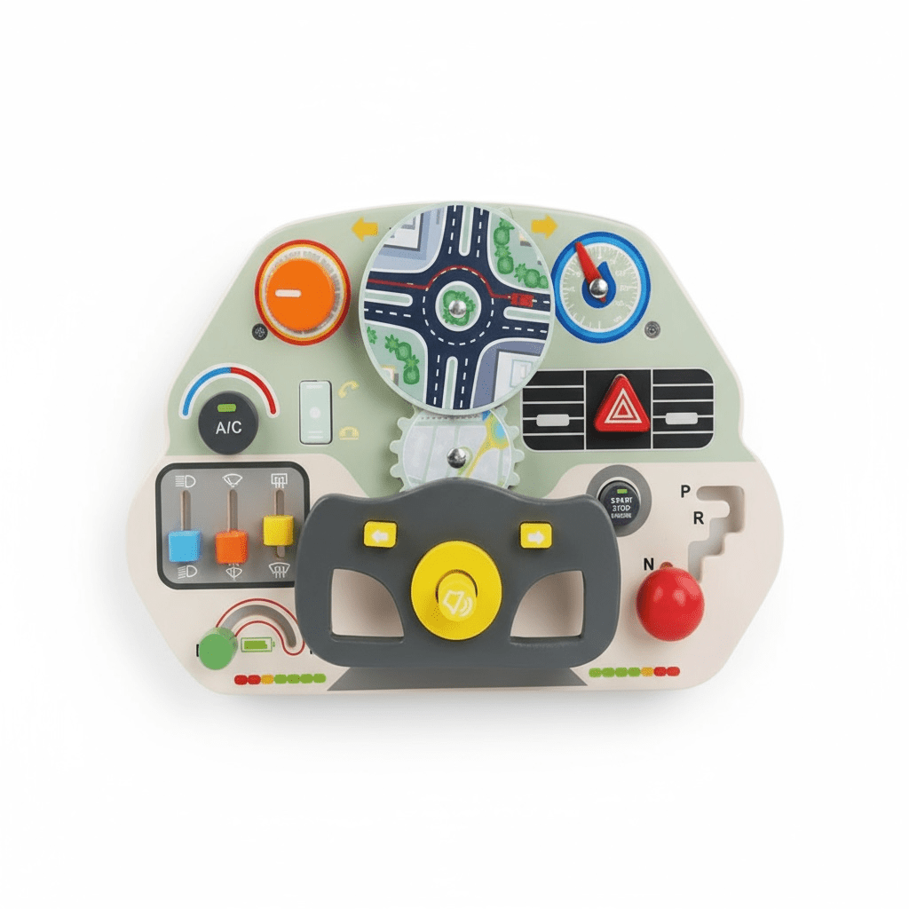 Wooden Steering Wheel Busy Board