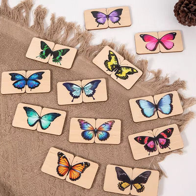 Set de puzles de simetría de mariposas | Puzle educativo de madera con caja de almacenamiento