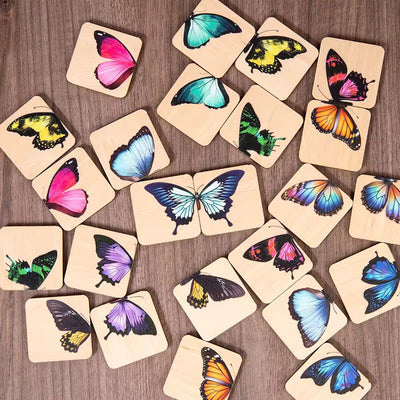 Set de puzles de simetría de mariposas | Puzle educativo de madera con caja de almacenamiento