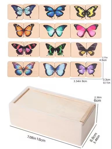 Set de puzles de simetría de mariposas | Puzle educativo de madera con caja de almacenamiento
