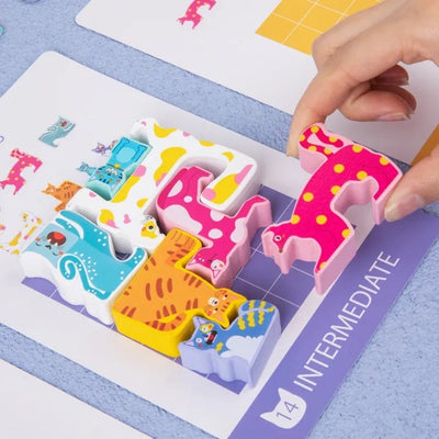 Fidtoy Cat Shape Creative Mind Pattern Puzzle for Kids | 12-Piece Logic Matching Game, 34 Pattern Cards, Visual Thinking, Short-Term Memory & Family Brain Game Age 6+
