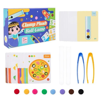Actividad de clasificación de bolas de felpa con pinzas – Juego de motricidad fina, combinación de colores y conteo