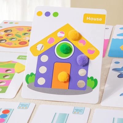 Actividad de clasificación de bolas de felpa con pinzas – Juego de motricidad fina, combinación de colores y conteo