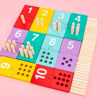 Casse-tête à chevilles – Jeu de chiffres en bois et jeu de mathématiques de motricité fine