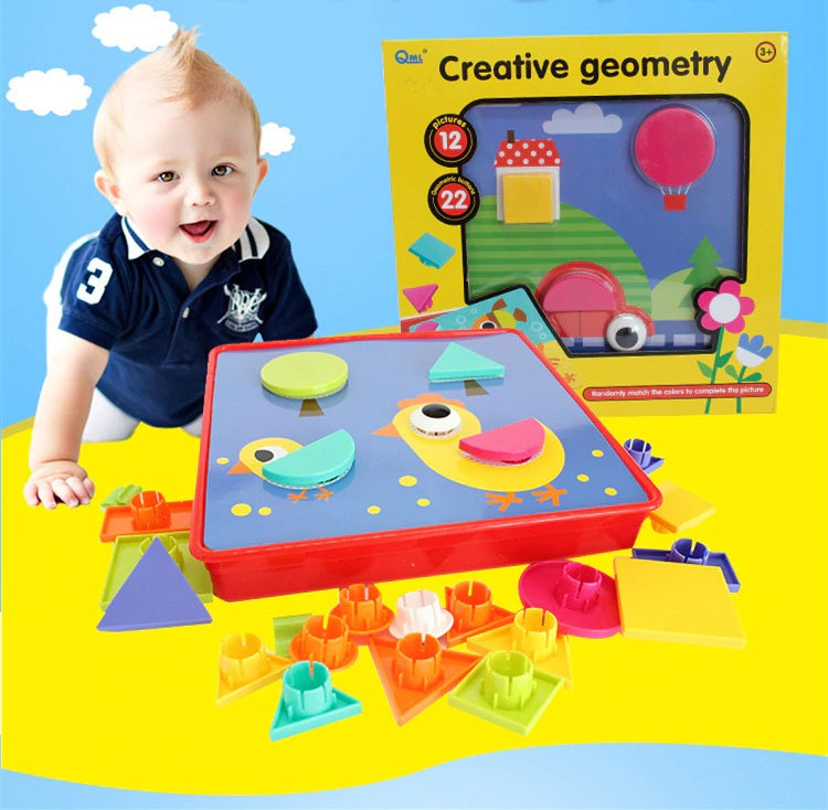 Fidtoy Jouet Bouton Géométrique avec 12 Cartes Illustrées