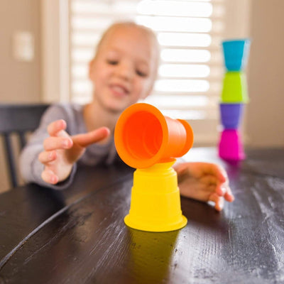 Fidtoy Gobelets empilables souples et colorés en caoutchouc, 6 pièces, jouet de bain pour bébé pour l'apprentissage précoce