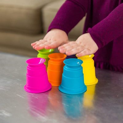 Fidtoy Gobelets empilables souples et colorés en caoutchouc, 6 pièces, jouet de bain pour bébé pour l'apprentissage précoce