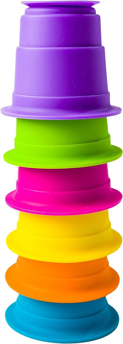 Fidtoy Gobelets empilables souples et colorés en caoutchouc, 6 pièces, jouet de bain pour bébé pour l'apprentissage précoce