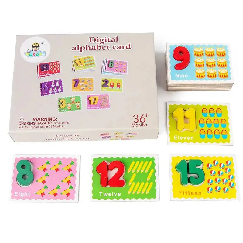 Jeu de cartes Alphabet numérique – Pièces en bois numérotées