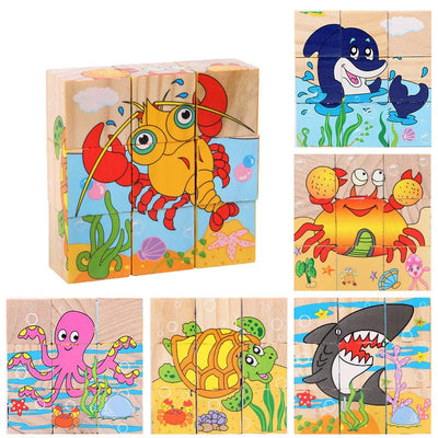 Fidtoy Puzzle en bois 3D pour tout-petits – Jouet éducatif cube animaux 6-en-1