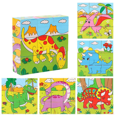 Fidtoy Puzzle en bois 3D pour tout-petits – Jouet éducatif cube animaux 6-en-1