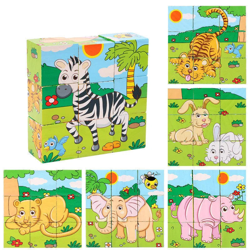 Fidtoy Puzzle en bois 3D pour tout-petits – Jouet éducatif cube animaux 6-en-1