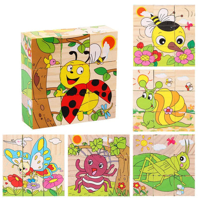 Fidtoy Puzzle en bois 3D pour tout-petits – Jouet éducatif cube animaux 6-en-1