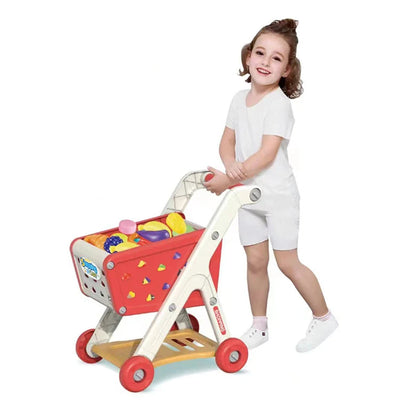 Fidtoy Caddie de Supermarché Enfant avec Accessoires de Jeu d'Imitation Aliments, Chariot de Supermarché Réglable pour Tout-Petits