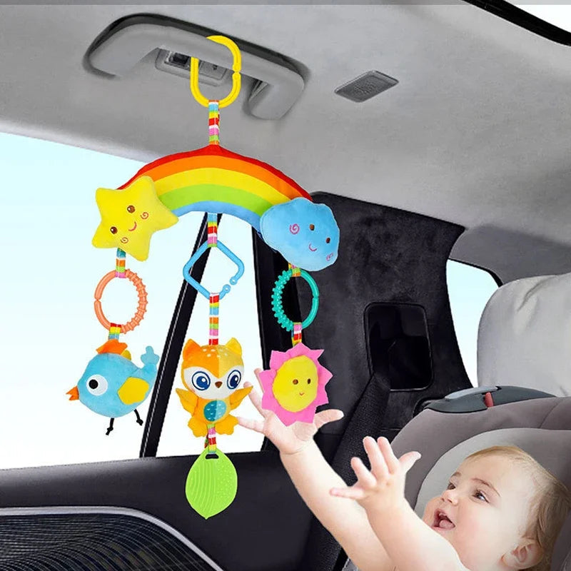 Fidtoy Baby Stroller Hanging Toy Plush Animal Sensory Rattle for Car Seat Crib and Infant Travel Play