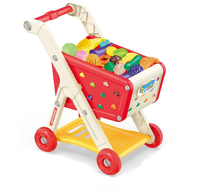 Fidtoy Caddie de Supermarché Enfant avec Accessoires de Jeu d'Imitation Aliments, Chariot de Supermarché Réglable pour Tout-Petits