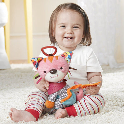 Jouet de dentition en peluche Fidtoy avec hochet – Jouet d'activité sensorielle doux pour la dentition des bébés, le jeu en poussette et les voyages