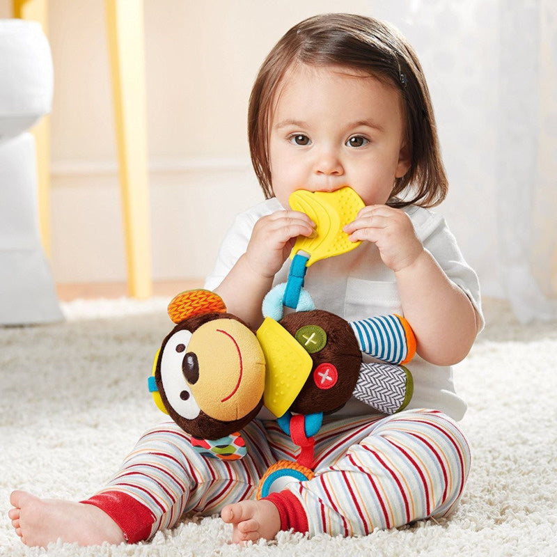 Fidtoy Plush Baby Teether Toy with Rattle – Soft Sensory Activity Toy for Infant Teething, Stroller Play, and Travel
