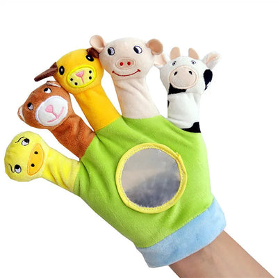 Fidtoy Gants marionnettes à doigts animaux pour enfants – Lot de 2 marionnettes à main en flanelle avec 10 animaux en peluche pour le conte, l'interaction parent-enfant et le jeu sensoriel