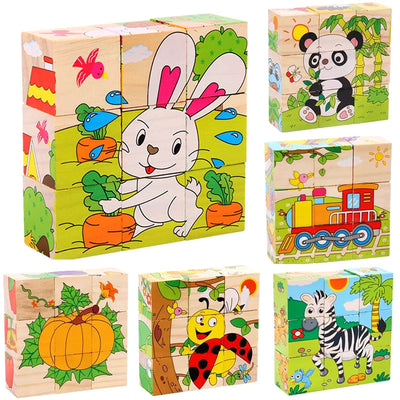 Fidtoy Puzzle en bois 3D pour tout-petits – Jouet éducatif cube animaux 6-en-1