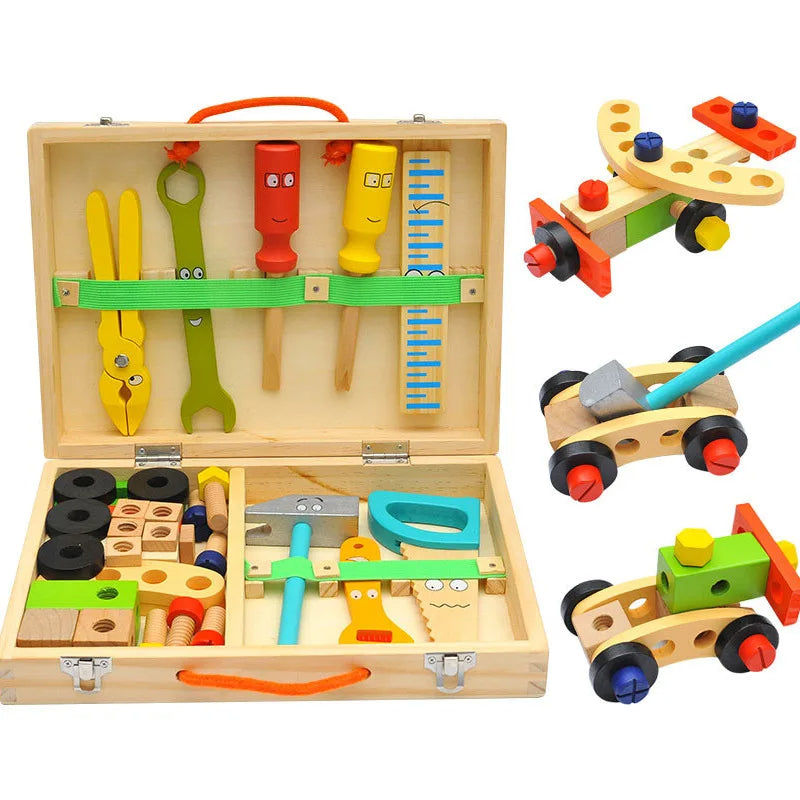 Fidtoy Wooden Tool Box Toy for Kids – Montessori Pretend Play Construction Set