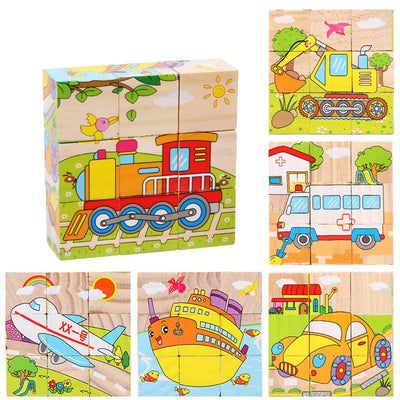 Fidtoy Puzzle en bois 3D pour tout-petits – Jouet éducatif cube animaux 6-en-1