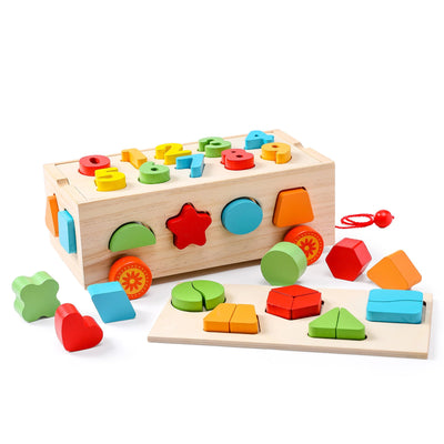 Juguetes de rompecabezas de madera multifuncionales para educación temprana para niños | Aprendizaje y juego sensorial amigables con el autismo